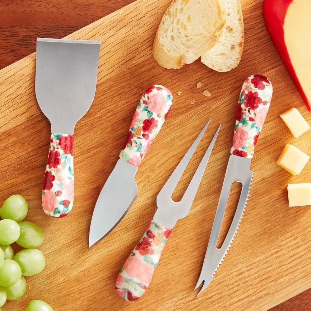 Pioneer Woman 4pcs Cheerful Rose Cheese Knife Set NEW
